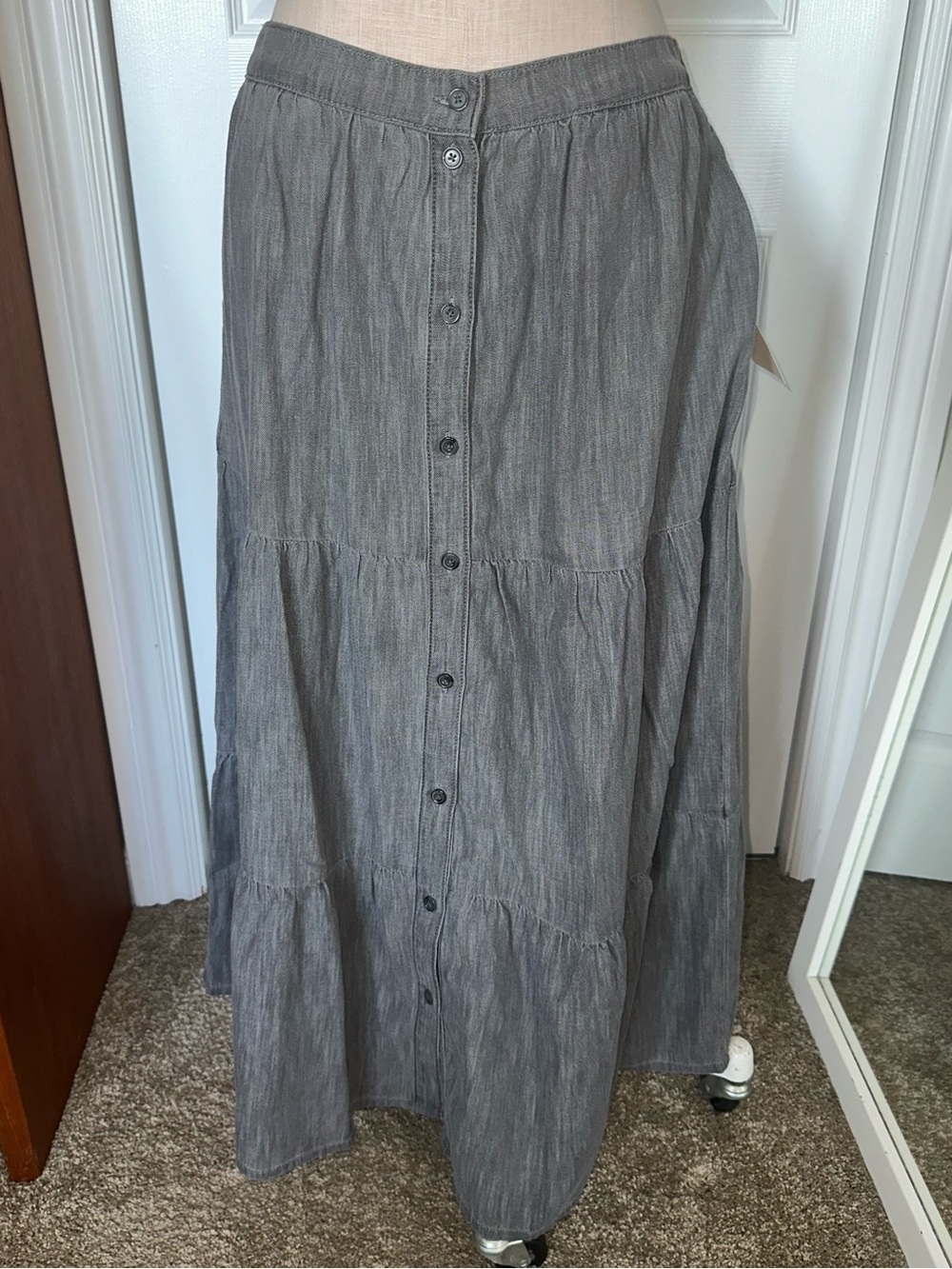 NYDJ Charcoal Button-Down Tiered Maxi Skirt